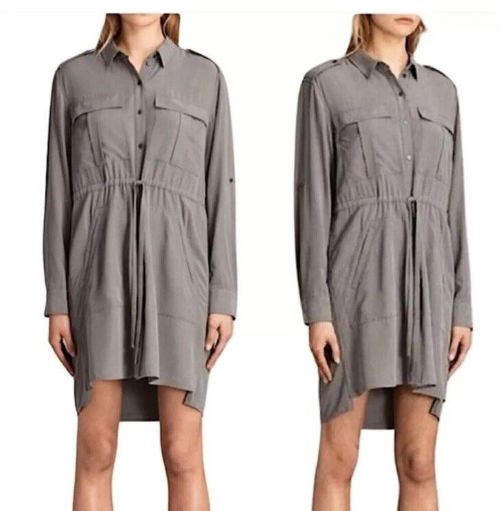All Saints Millie Shirt Dress Woman’s Size Small Mini Military Soft Pockets